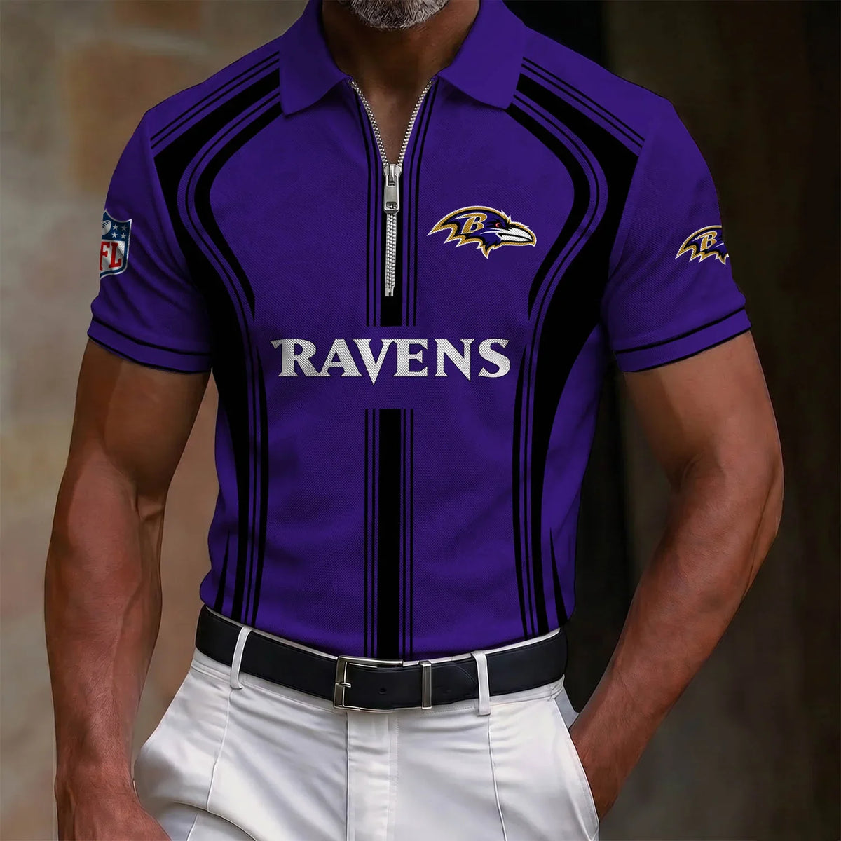[SPECIAL OFFER] NEW CUSTOMIZED NFL28 BTR BALTIMORE RAVENS ZIP POLO SHIRT