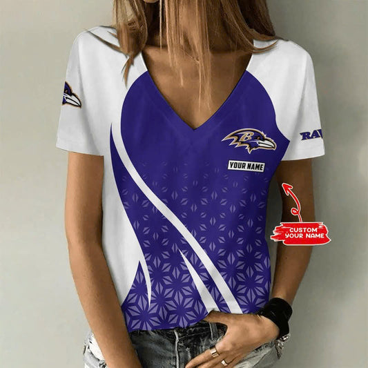 [SPECIAL OFFER] NEW CUSTOMIZED NFL28 BTR BALTIMORE RAVENS V-NECK FEMALE SHIRT
