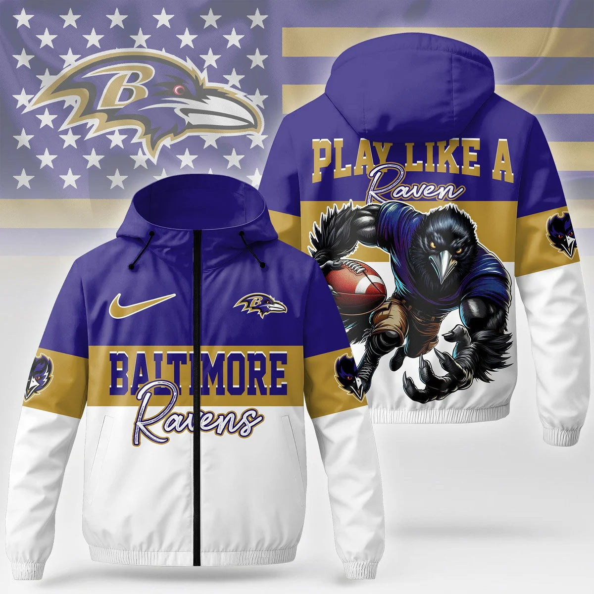 [SPECIAL OFFER] NEW CUSTOMIZED NFL28 BTR BALTIMORE RAVENS WINDBREAKER JACKET