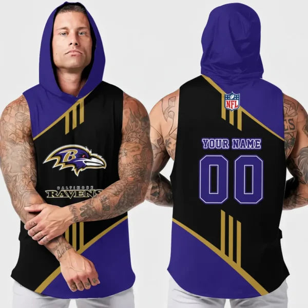[SPECIAL OFFER] NEW CUSTOMIZED NFL28 BTR BALTIMORE RAVENS HOODED TANK TOP