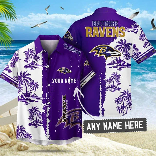[SPECIAL OFFER] NEW CUSTOMIZED NFL28 BTR BALTIMORE RAVENS UNISEX HAWAIIAN SHIRT & SHORTS SET