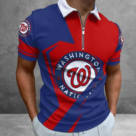 [FLASH SALE] NEW CUSTOMIZED MLB28 WNS WASHINGTON NATIONALS ZIP POLO SHIRT