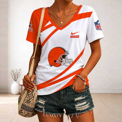 [SPECIAL OFFER] NEW CUSTOMIZED NFL29 CLB CLEVELAND BROWNS V-NECK FEMALE SHIRT