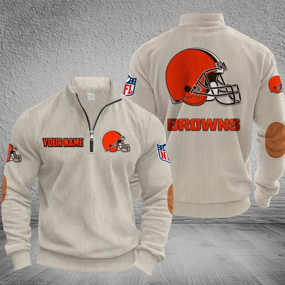 [SPECIAL OFFER] NEW CUSTOMIZED NFL29 CLB CLEVELAND BROWNS MULTICOLOR STRIPED QUATER ZIP SWEATSHIRT
