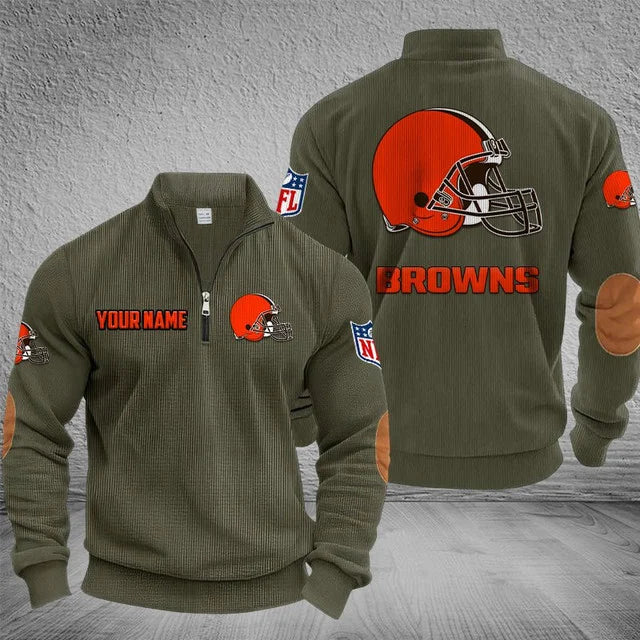 [SPECIAL OFFER] NEW CUSTOMIZED NFL29 CLB CLEVELAND BROWNS MULTICOLOR STRIPED QUATER ZIP SWEATSHIRT