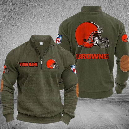 [SPECIAL OFFER] NEW CUSTOMIZED NFL29 CLB CLEVELAND BROWNS MULTICOLOR STRIPED QUATER ZIP SWEATSHIRT
