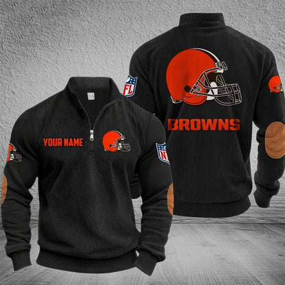 [SPECIAL OFFER] NEW CUSTOMIZED NFL29 CLB CLEVELAND BROWNS MULTICOLOR STRIPED QUATER ZIP SWEATSHIRT