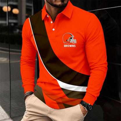 [SPECIAL OFFER] NEW CUSTOMIZED NFL29 CLB CLEVELAND KHAKIS LONG SLEEVE POLO SHIRT