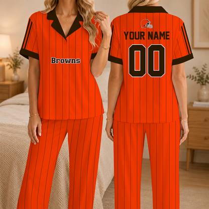 [SPECIAL OFFER] NEW CUSTOMIZED NFL29 CLB CLEVELAND BROWNS SHORT SLEEVE & LONG PANTS PAJAMAS SET