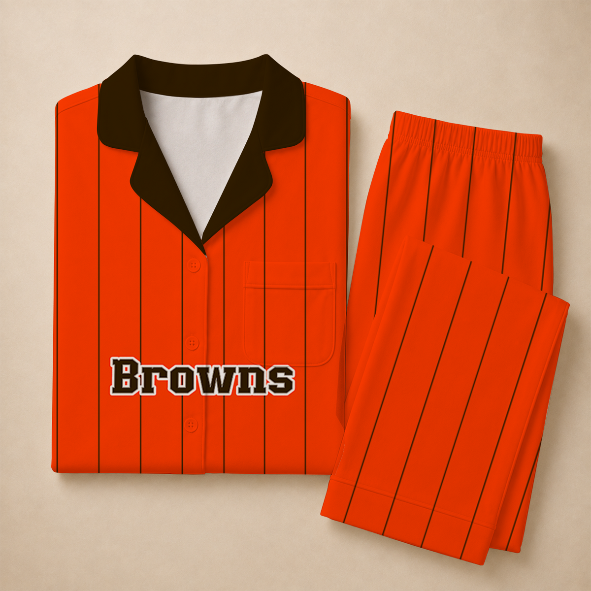 [SPECIAL OFFER] NEW CUSTOMIZED NFL29 CLB CLEVELAND BROWNS SHORT SLEEVE & LONG PANTS PAJAMAS SET