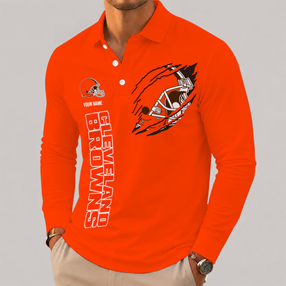 [SPECIAL OFFER] NEW CUSTOMIZED NFL29 CLB CLEVELAND BROWNS LONG SLEEVE POLO SHIRT