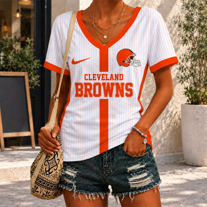 [SPECIAL OFFER] NEW CUSTOMIZED NFL29 CLB CLEVELAND BROWNS V-NECK FEMALE SHIRT