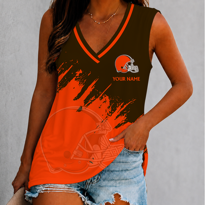 [SPECIAL OFFER] NEW CUSTOMIZED NFL29 CLB CLEVELAND KHAKIS WOMEN'S V-NECK TANK TOP