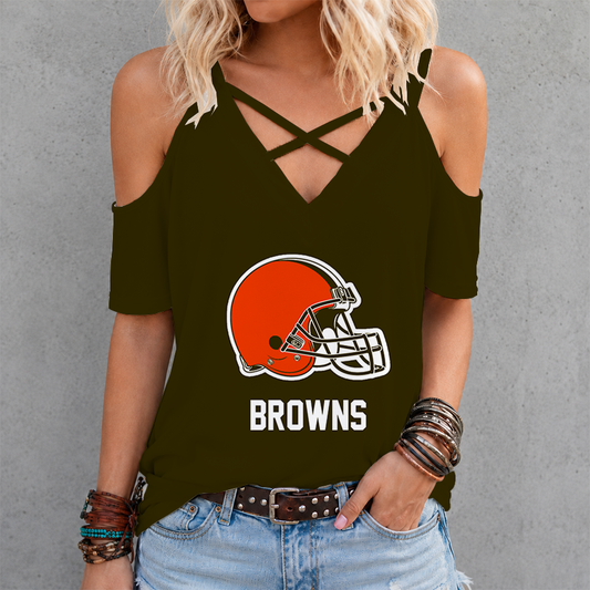 [SPECIAL OFFER] NEW CUSTOMIZED NFL29 CLB CLEVELAND BROWNS CRISS CROSS V-NECK TOP