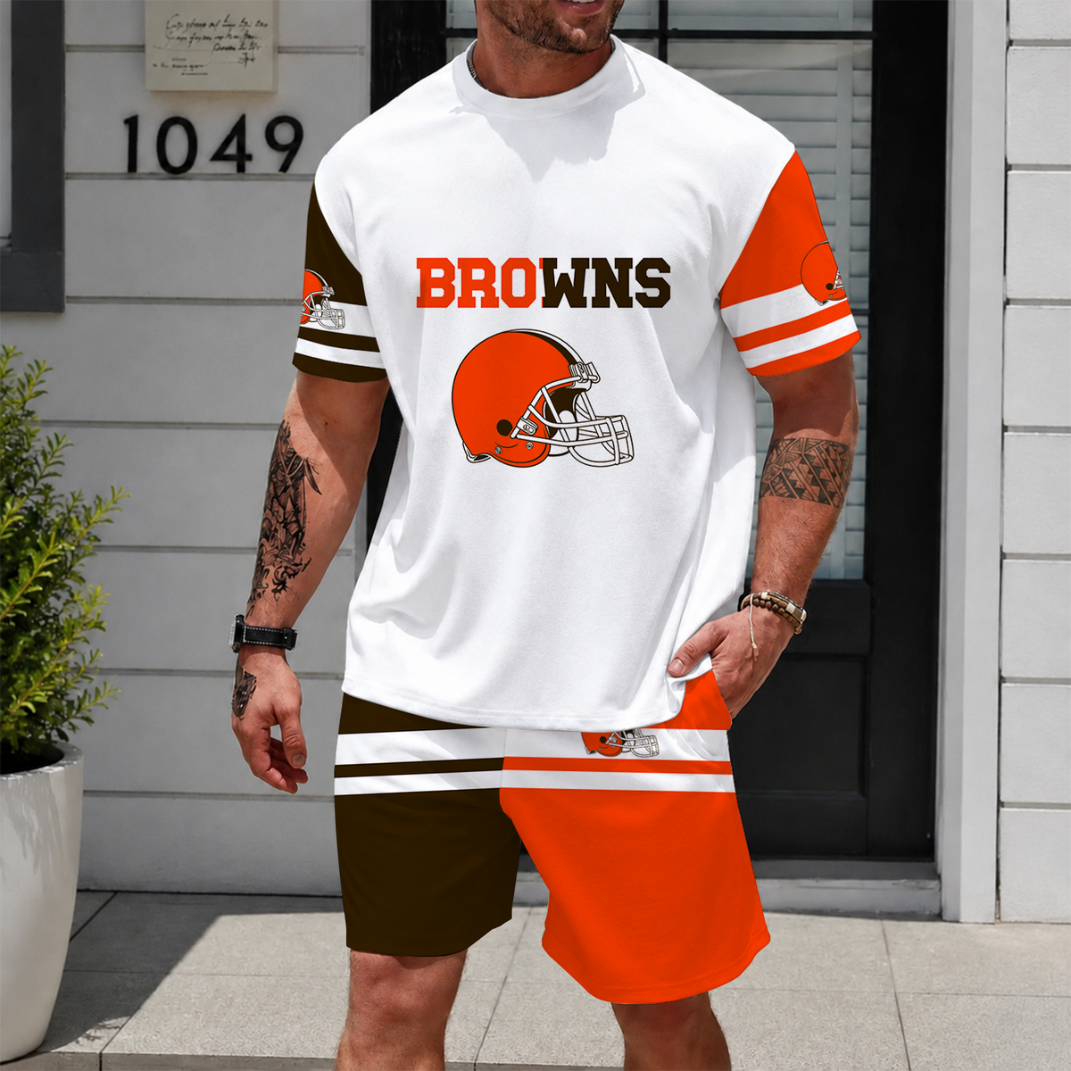 [SPECIAL OFFER] NEWCUSTOMIZED NFL29 CLB CLEVELAND BROWNS UNISEX T-SHIRT & SHORTS SET
