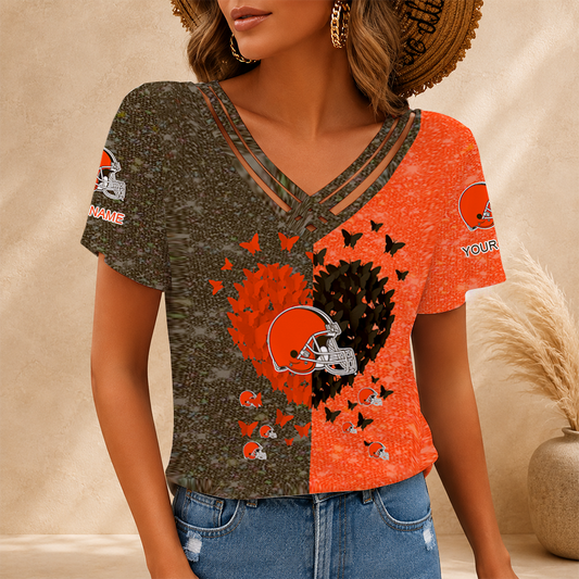 [SPECIAL OFFER] NEW CUSTOMIZED NFL29 CLB CLEVELAND BROWNS V-NECK SHIRT
