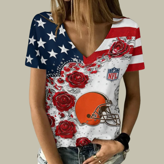 [SPECIAL OFFER] NEW CUSTOMIZED NFL29 CLB CLEVELAND BROWNS V-NECK FEMALE SHIRT
