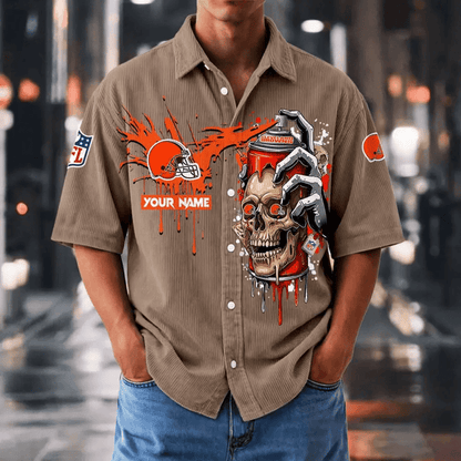 [SPECIAL OFFER] NEW CUSTOMIZED NFL29 CLB CLEVELAND BROWNS SEERSUCKER BUTTON SHIRT