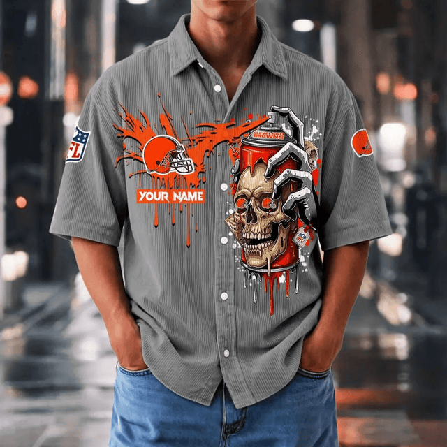 [SPECIAL OFFER] NEW CUSTOMIZED NFL29 CLB CLEVELAND BROWNS SEERSUCKER BUTTON SHIRT