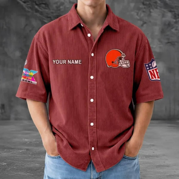 [HOT DEAL] NEW CUSTOMIZED NFL29 CLB CLEVELAND BROWNS SEERSUCKER BUTTON SHIRT