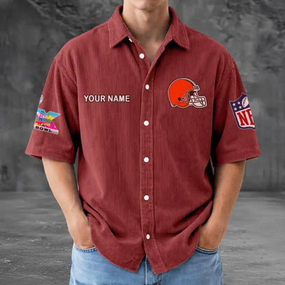[HOT DEAL] NEW CUSTOMIZED NFL29 CLB CLEVELAND BROWNS SEERSUCKER BUTTON SHIRT