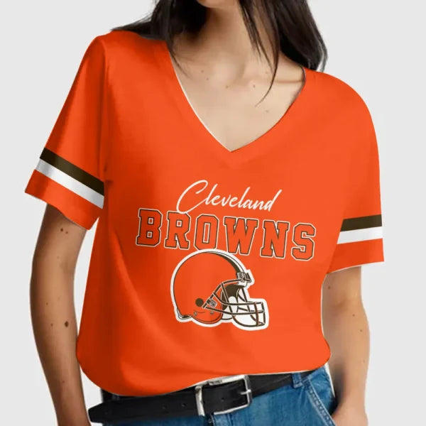 [SPECIAL OFFER] NEW CUSTOMIZED NFL29 CLB CLEVELAND BROWNS V-NECK FEMALE SHIRT