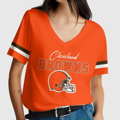 [SPECIAL OFFER] NEW CUSTOMIZED NFL29 CLB CLEVELAND BROWNS V-NECK FEMALE SHIRT