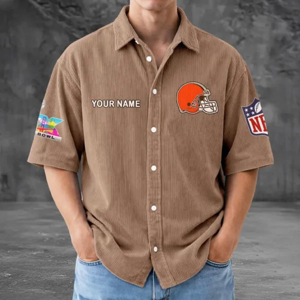 [HOT DEAL] NEW CUSTOMIZED NFL29 CLB CLEVELAND BROWNS SEERSUCKER BUTTON SHIRT