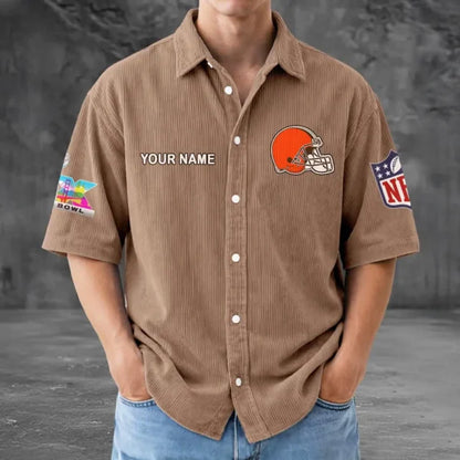 [HOT DEAL] NEW CUSTOMIZED NFL29 CLB CLEVELAND BROWNS SEERSUCKER BUTTON SHIRT