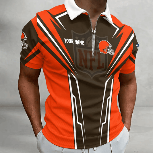 [SPECIAL OFFER] NEW CUSTOMIZED NFL29 CLB CLEVELAND BROWNS ZIP POLO SHIRT