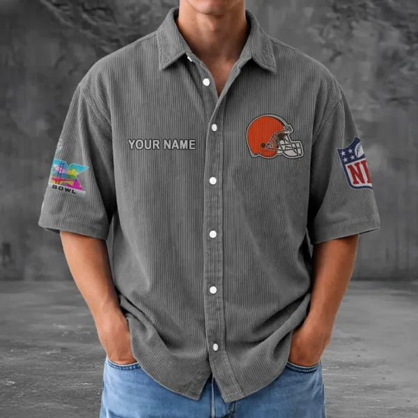 [HOT DEAL] NEW CUSTOMIZED NFL29 CLB CLEVELAND BROWNS SEERSUCKER BUTTON SHIRT