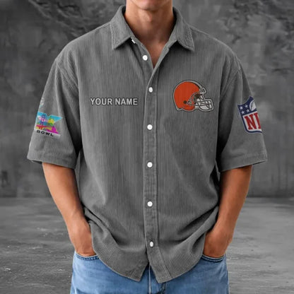 [HOT DEAL] NEW CUSTOMIZED NFL29 CLB CLEVELAND BROWNS SEERSUCKER BUTTON SHIRT