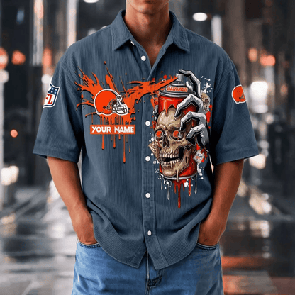 [SPECIAL OFFER] NEW CUSTOMIZED NFL29 CLB CLEVELAND BROWNS SEERSUCKER BUTTON SHIRT