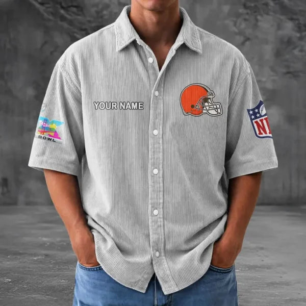 [HOT DEAL] NEW CUSTOMIZED NFL29 CLB CLEVELAND BROWNS SEERSUCKER BUTTON SHIRT