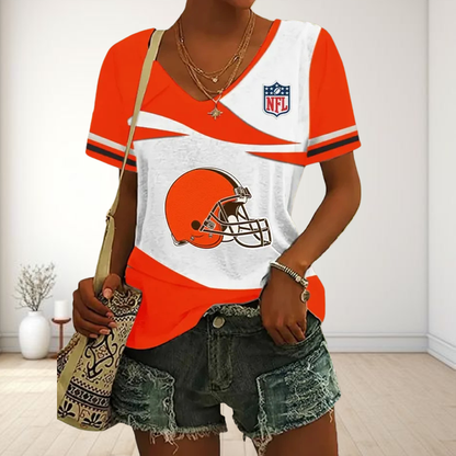 SPECIAL OFFER] NEW CUSTOMIZED NFL29 CLB CLEVELAND BROWNS V-NECK FEMALE SHIRT