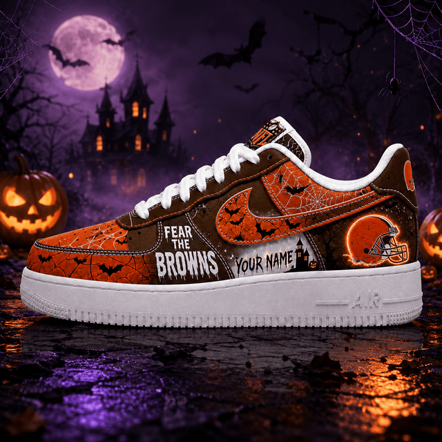 [SPECIAL OFFER] NEW CUSTOMIZED NFL29 CLB CLEVELAND BROWNS HALLOWEEN AF1 SHOES