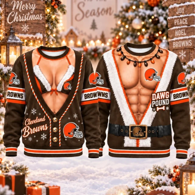 [SPECIAL OFFER] NEW CUSTOMIZED NFL29 CLB CLEVELAND BROWNS CHRISTMAS UNISEX SWEATSHIRT
