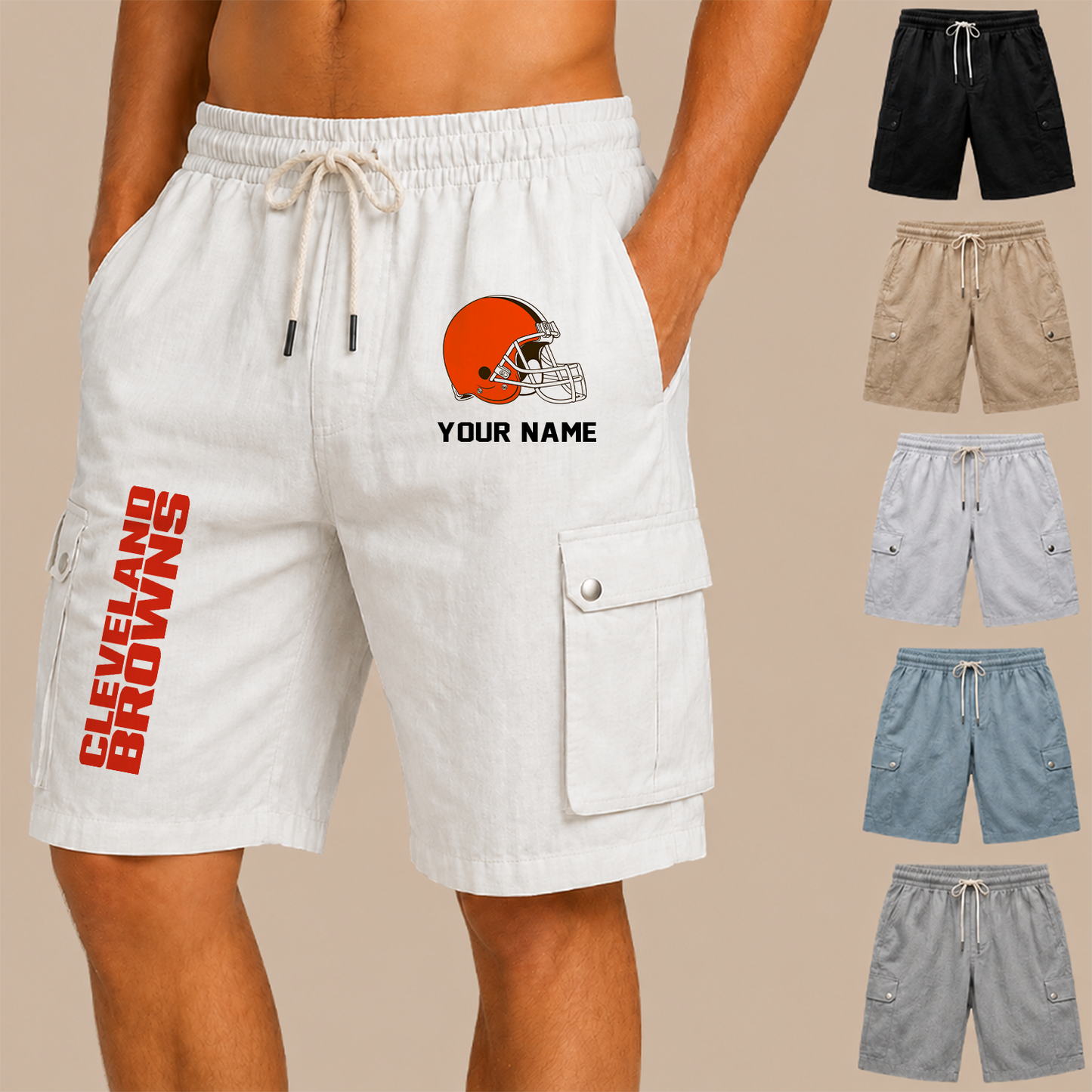 [SPECIAL OFFER] NEW CUSTOMIZED NFL29 CLB CLEVELAND BROWNS MEN'S DRAWSTRING CARGO SHORTS