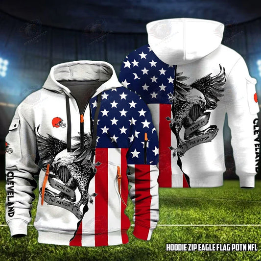 [SPECIAL OFFER] NEW CUSTOMIZED NFL29 CLB CLEVELAND BROWNS QUARTER ZIP HOODIE