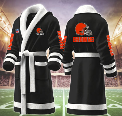 [SPECIAL OFFER] NEW CUSTOMIZED NFL29 CLB CLEVELAND BROWNS MULTICOLOR FLEECE BATHROBE