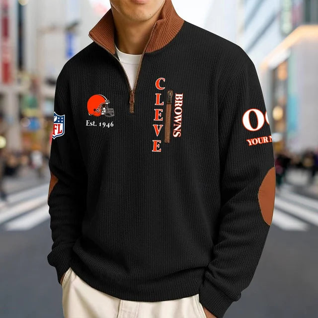 [SPECIAL OFFER] NEW CUSTOMIZED NFL29 CLB CLEVELAND BROWNS MULTICOLOR STRIPED QUATER ZIP SWEATSHIRT