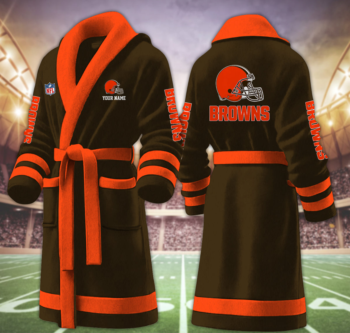 [SPECIAL OFFER] NEW CUSTOMIZED NFL29 CLB CLEVELAND BROWNS MULTICOLOR FLEECE BATHROBE