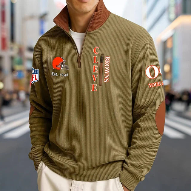 [SPECIAL OFFER] NEW CUSTOMIZED NFL29 CLB CLEVELAND BROWNS MULTICOLOR STRIPED QUATER ZIP SWEATSHIRT