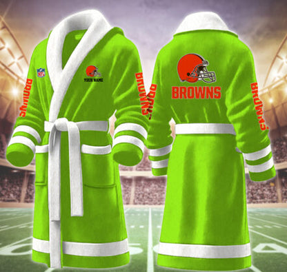 [SPECIAL OFFER] NEW CUSTOMIZED NFL29 CLB CLEVELAND BROWNS MULTICOLOR FLEECE BATHROBE
