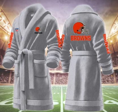 [SPECIAL OFFER] NEW CUSTOMIZED NFL29 CLB CLEVELAND BROWNS MULTICOLOR FLEECE BATHROBE