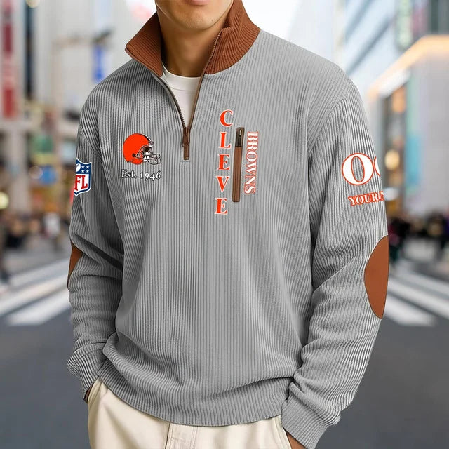 [SPECIAL OFFER] NEW CUSTOMIZED NFL29 CLB CLEVELAND BROWNS MULTICOLOR STRIPED QUATER ZIP SWEATSHIRT