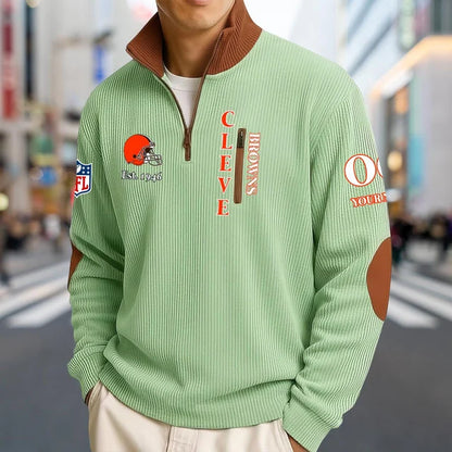 [SPECIAL OFFER] NEW CUSTOMIZED NFL29 CLB CLEVELAND BROWNS MULTICOLOR STRIPED QUATER ZIP SWEATSHIRT