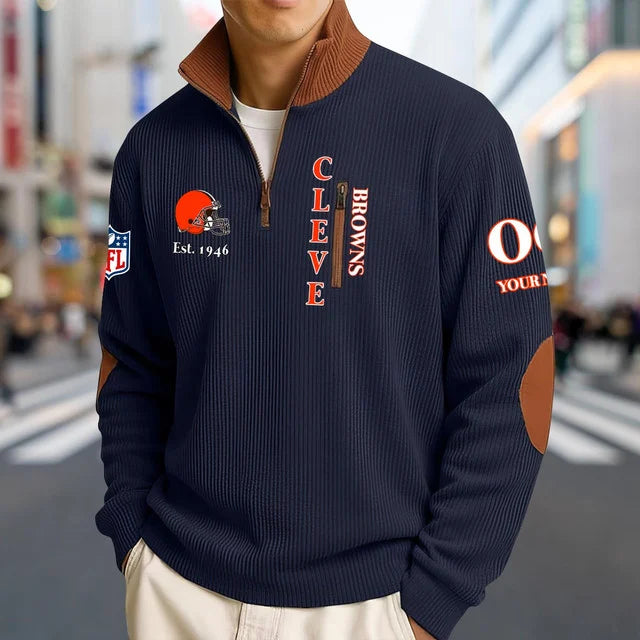 [SPECIAL OFFER] NEW CUSTOMIZED NFL29 CLB CLEVELAND BROWNS MULTICOLOR STRIPED QUATER ZIP SWEATSHIRT