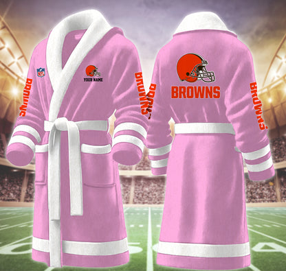 [SPECIAL OFFER] NEW CUSTOMIZED NFL29 CLB CLEVELAND BROWNS MULTICOLOR FLEECE BATHROBE