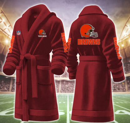 [SPECIAL OFFER] NEW CUSTOMIZED NFL29 CLB CLEVELAND BROWNS MULTICOLOR FLEECE BATHROBE